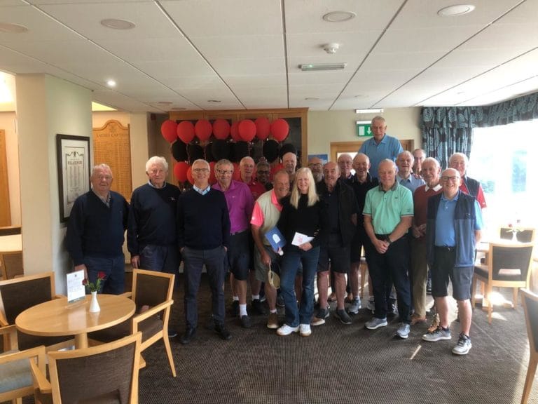 Rothley Park Seniors give Maureen a send off for fantastic service at the Caddy Shack over the last eight years.
