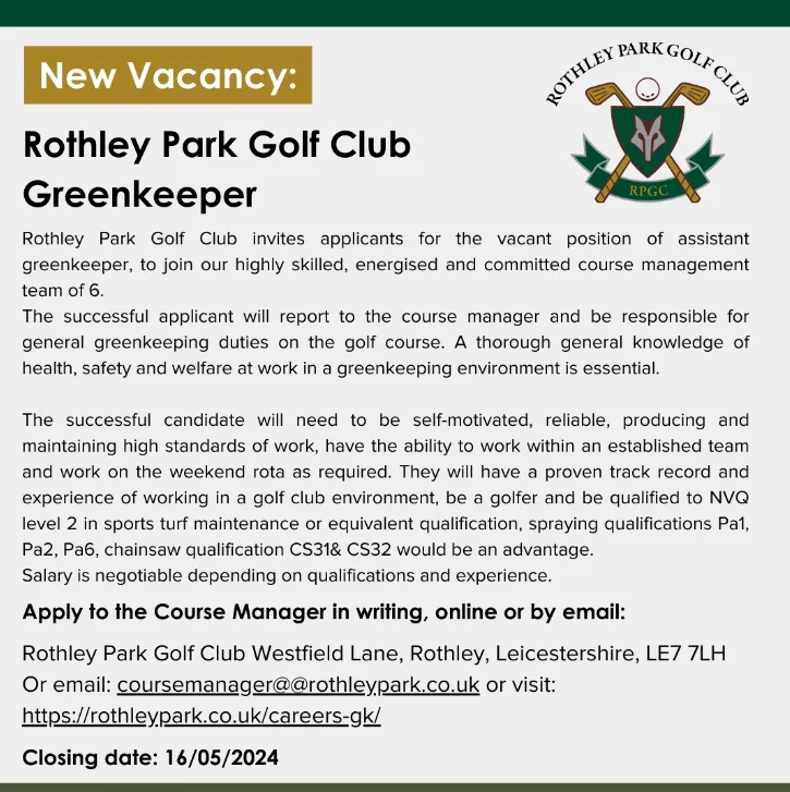 Vacancy for Assistant Greenkeeper